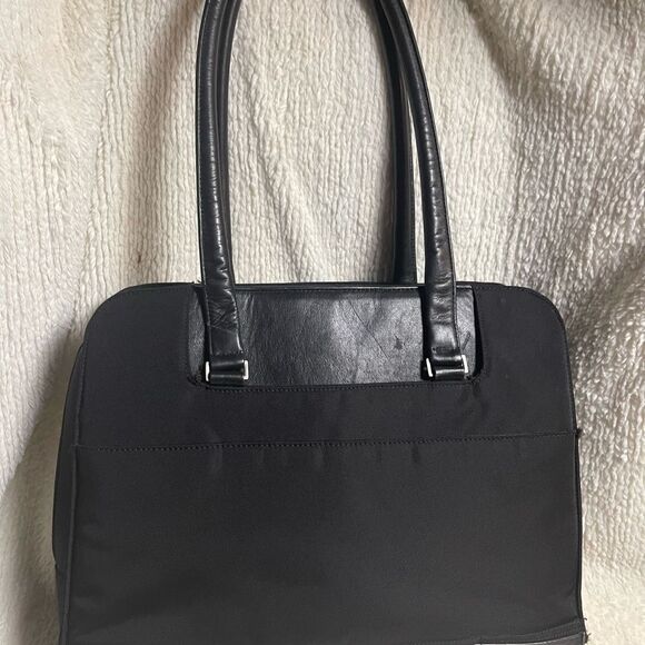 Victorinox Swiss Black Canvas &leather laptop Bag Briefcase silver tone hardware - Picture 4 of 16